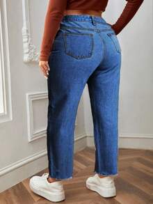 Plus Raw Cut Mom Fit Jeans - Dark Wash - View 2