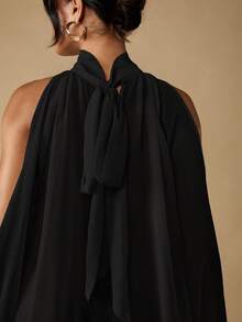 MISSGUIDED 优雅立领无袖衬衫，背部蝴蝶结细节，泡泡袖长款垂坠飘逸设计，适合晚会和节日场合 - 黑色 - 查看 5