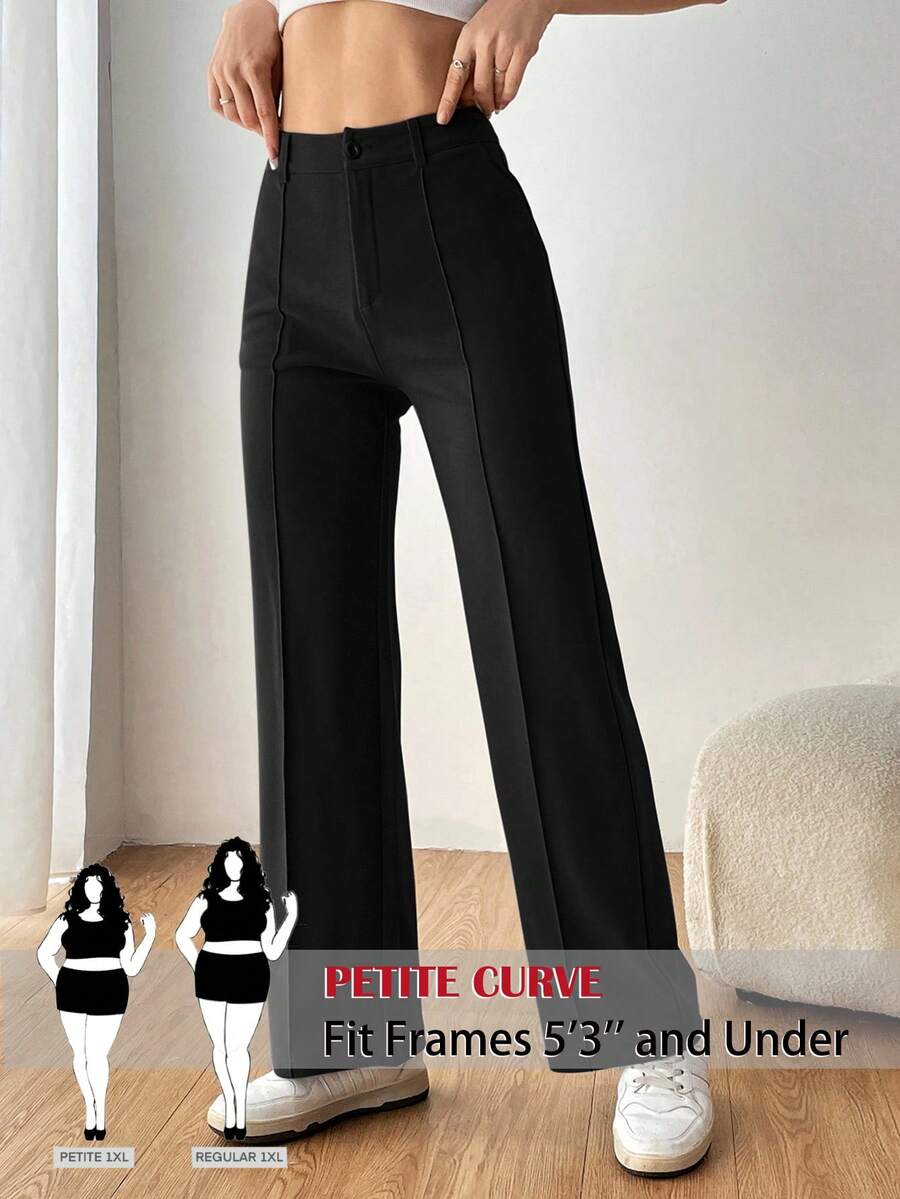 SHEIN PETITE CURVE Quần ống đứng màu trơn đơn giản, tối giản, thoải mái, dễ mặc, cỡ lớn dành cho nữ, đi làm, đi chơi - màu đen - Xem 1