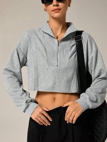 Hanevo Women's Short Zip-Up Sweatshirt With Split Design, Suitable For Autumn/Winter