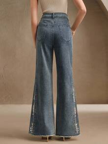 Anewsta Women's Vintage Wash High Waist Wide Leg Denim Jeans, Fashion Casual - Blue - View 2