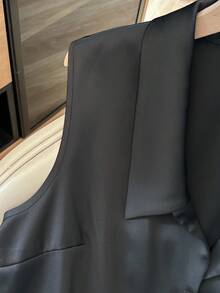 GlowEve Women's Autumn/Winter French Style V-Neck Sleeveless Satin Top, Elegant - Black - View 4