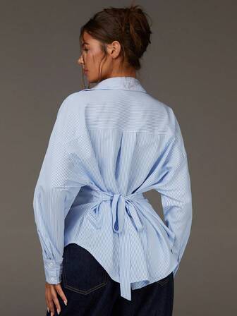 Athîral 女式竖条纹长袖衬衫