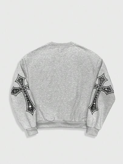 Street Life Camiseta de manga larga de cuello redondo con estampado de cruz casual para hombre, otoño