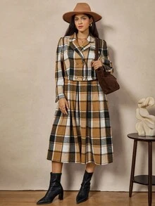 Zelara 经典格子西装套装、短夹克和吊带裙，百搭大码，秋冬 - 彩色 - 查看 8
