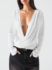 LYSMO 2025 Minimalist Top With A Slouch Collar, Sexy Hot Girl, Comfortable And Casual, Versatile And Casual, Comfortable Commuting, Campus /Party Pants/Going Out Top /Elegant For Women/Country Concert /Influencer Style, Inspired Fashion, Light Party Vibe, Glamorous Yet Minimalist With A Cutting-Edge Touch, Grunge Chic, Streetwear - White - View 6