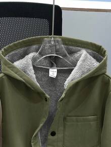 SHEIN Tween Boys' Casual Korean Style Cute Chest Patch Pocket Thermal Lined Woven Jacket Fall Winter - Army Green - View 4