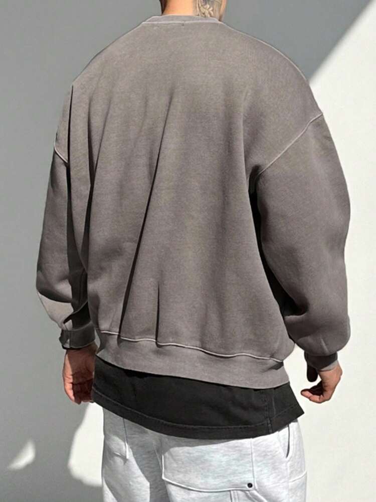 Men's Thermal-Lined Letter & Independence Day Element Print Pullover Sweatshirt, Autumn/Winter
