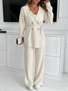 EURMUSE Handmade Stitch Embroidery Sweater And Pant Knit Set - Beige - View 4