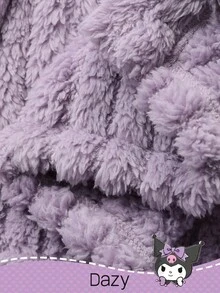 HELLO KITTY AND FRIENDS | SHEIN DAZY 女士加厚抓绒卡通图案刺绣撞色荷叶边连帽长款宽松睡袍，冬季蓬松睡衣 - 紫色 - 查看 8