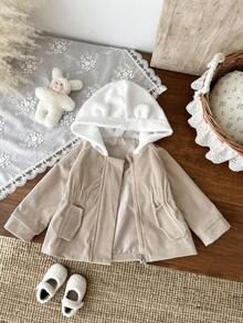 SHEIN Baby Girl Autumn&Winter Coat Casual Style Thicker And Warmer Jacket Fall - Khaki - View 3