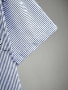 EASEVO Casual Loose Short Sleeve Pocket Embroidered Shirts For Plus Size Men - Blue and White - View 6