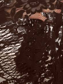 Amorya Damski top koronkowy z kołnierzykiem typu stójka i wiosennym dekoltem - Kawowy brązowy - Zobacz 5