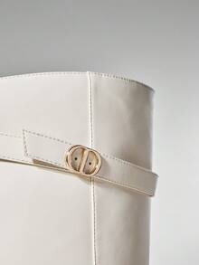 SHUZIA Women's Glamorous Comfortable Round Toe Block Heel Knee-High Boots With Inner Zipper - White - View 6