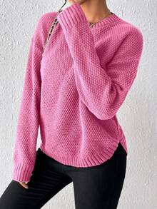 EMERY ROSE Áo len chui đầu dáng rộng đơn giản, màu trơn, thoải mái khi đi làm hàng ngày dành cho nữ, mùa thu/đông - Hồng - Xem 6