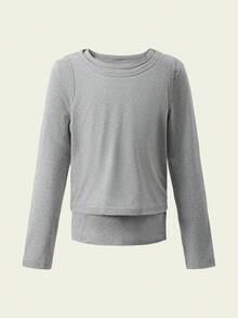 Set de 2 piezas de camiseta de manga larga y camiseta de tirantes de unicolor, suave y cómoda como capa base para niñas - Gris - Ver 1