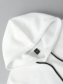 Claim Dot 宽松男士撞色抽绳二合一黑白连帽衫，秋季款 - 黑與白 - 查看 4