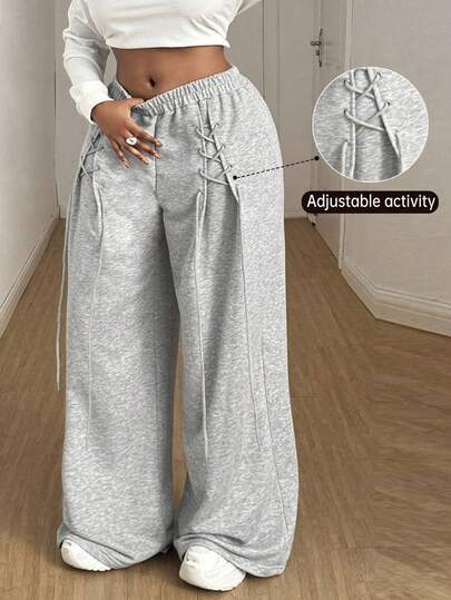 Maweii 大码女式休闲运动抽绳裤，个性化设计，适合秋冬季、度假及节日穿着