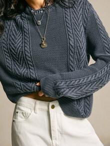 SoleilVie 圆领水洗毛衣，秋冬 - 黑色 - 查看 1