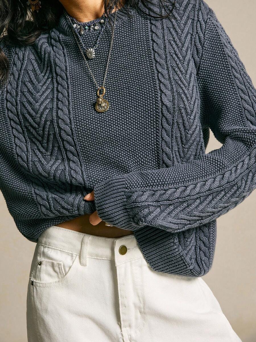 SoleilVie 圆领水洗毛衣，秋冬 - 黑色 - 查看 1