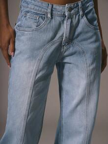 MUSERA Jeans slim taille mi-haute à jambe droite avec détails de couture et passants de ceinture. Style décontracté des années 90, idéal pour les concerts d'été, les sorties d'hiver à Nashville ou l'Oasis - Jean clair - Voir 5