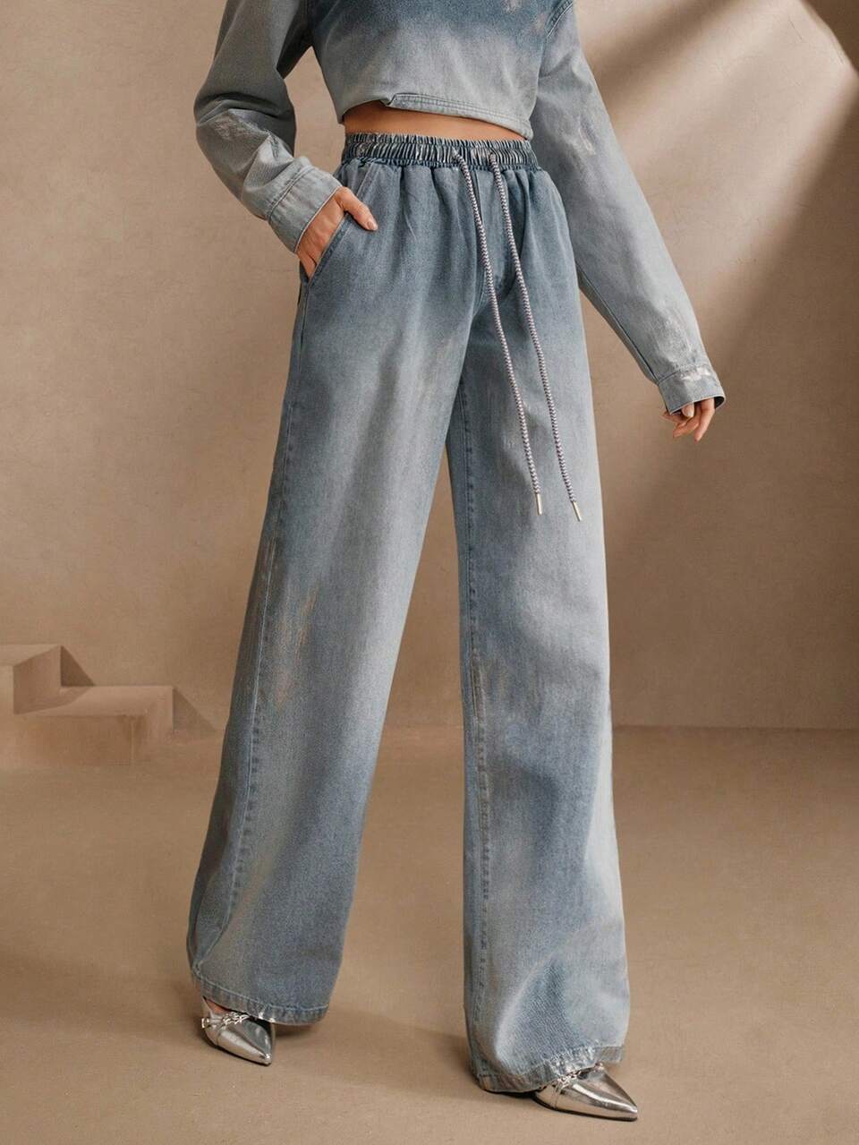 Anewsta New Women's Valentine's Day Printed Elastic Waistband Straight Leg Jeans