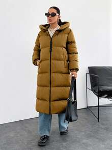 SHEIN Cottnline Premium Quality, Keep Warming Feature, Large Puller Puffer Wintercoat - Camel - View 5