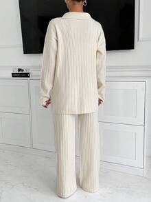 EURMUSE Handmade Stitch Embroidery Sweater And Pant Knit Set - Beige - View 2