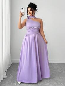 Elenzga Plus Size Women Purple Long Knitted Dress With 3D Floral Decor, Suitable For Parties - Purple - View 6