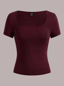 SHEIN EZwear 3pcs Women's Short Sleeve Cropped Casual Fitted T-Shirts, Suitable For Summer,Red Top - Multicolor - View 5