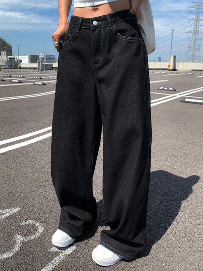 DAZY 复古做旧水洗猫须褪色长款阔腿男式牛仔裤