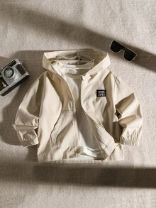 SHEIN Playful Pals 秋季款小男孩字母印花休闲连帽夹克