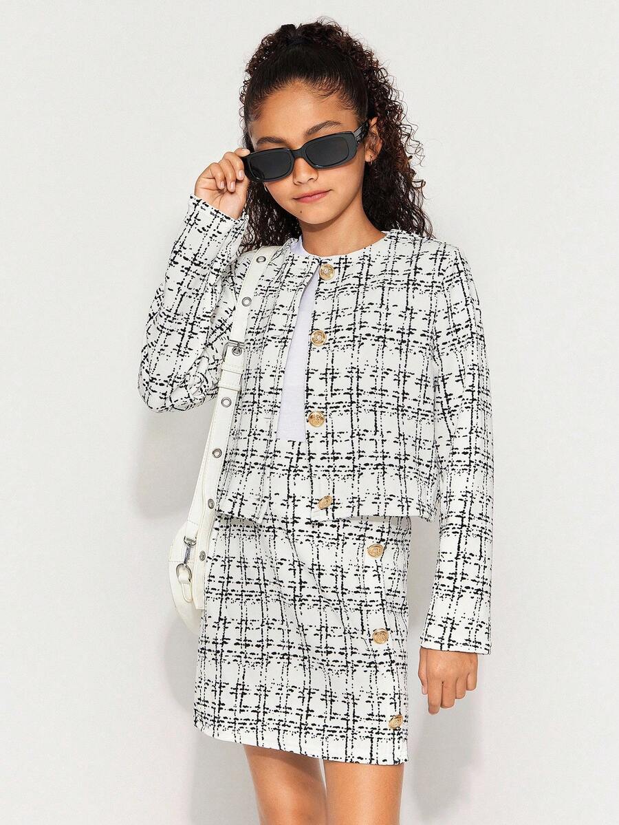 Radiana Conjunto de chaqueta de manga larga y minifalda ajustado de estilo urbano elegante para niñas preadolescentes, NOVA Shop