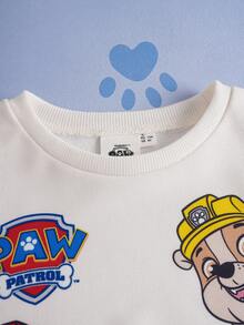 SHEIN | PAW Patrol 小男孩可爱卡通小狗印花圆领长袖插肩针织运动衫，米色休闲户外运动套头衫 - 杏色 - 查看 3