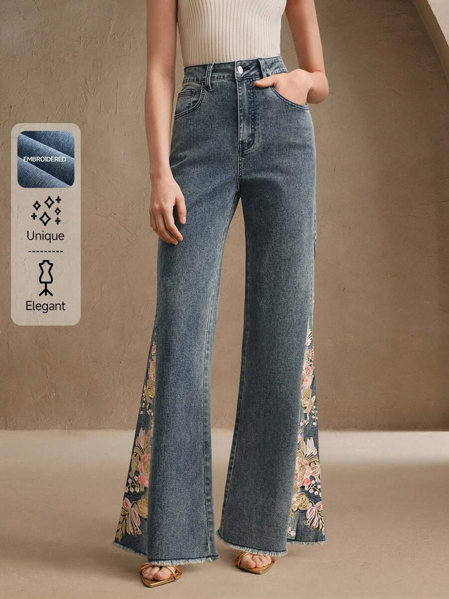 Anewsta Women's Vintage Wash High Waist Wide Leg Denim Jeans, Fashion Casual - Blue - View 1