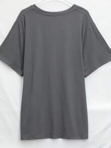 EMERY ROSE Camiseta de mujer casual de cuello redondo y manga corta con estampado - Gris Oscuro - Ver 2