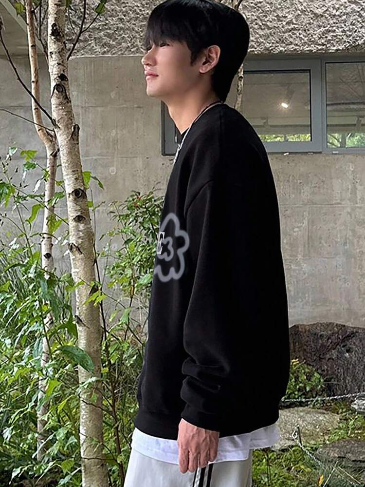 Men's Floral Print Thermal Lined Pullover Sweatshirt, Autumn/Winter