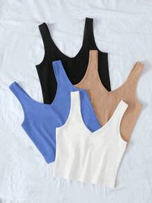 Franclia Women's Solid Color Minimalist Casual Sleeveless Tank Top Cute Tops Ribbed Tank Top Basic Tank Tops Simple Tops - Baby Blue - View 3