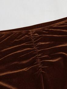 SHEIN MOD 大码复古棕色荷叶边下摆美人鱼裙 - 棕色 - 查看 3