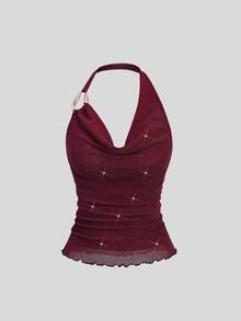 SHEIN Unity Camiseta de tirantes finos sin mangas color borgoña para mujer, otoño/invierno - Burdeos - Ver 2