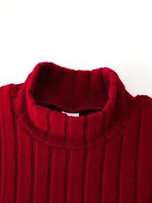 Tween-Mädchen Einfarbiges Kleid, Herbst-/Winter-Design mit Kunstpelzbündchen, langärmliges Rippstrickkleid, elegant und sanft, geeignet für den Alltag, Veranstaltungen, Urlaub, Fotografie, Feiertage, Weihnachten, Partys, Herbst-Weihnachtskostüme, langärmliges Kleid, rotes Kleid