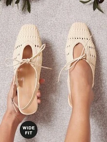 SHUZIA Ladies Wide-Fit Crochet Raffia Slingback Mules - Beige - View 6