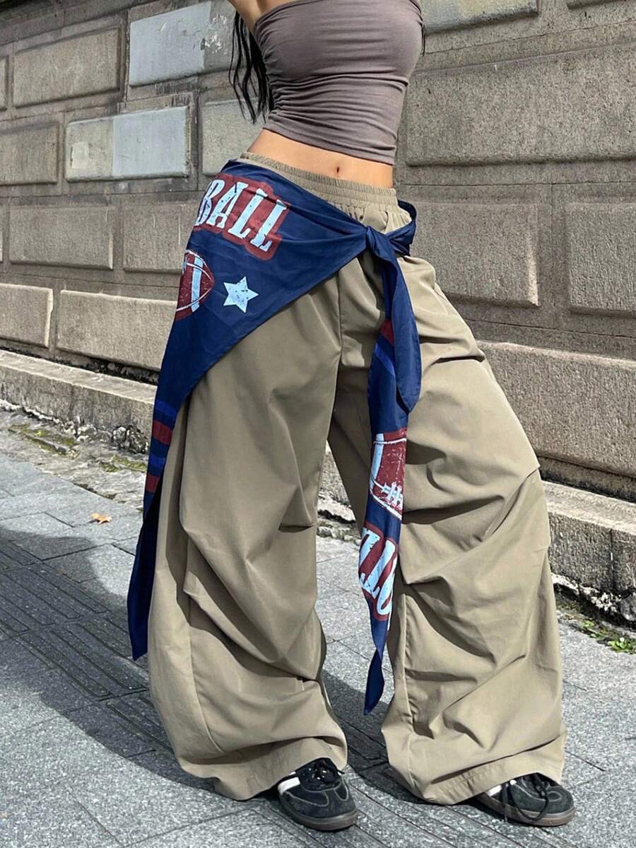 Coolane 女士秋季音乐会狂欢节外出文艺复兴博览会复古街头服饰围巾配饰阔腿裤 - 棕色 - 查看 1