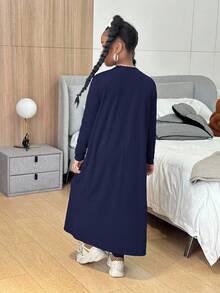 SHEIN طقم كاجوال مكون من 3 قطع للفتيات المراهقات: كارديجان طويل الأكمام بلون سادة، صدرية وبنطلون