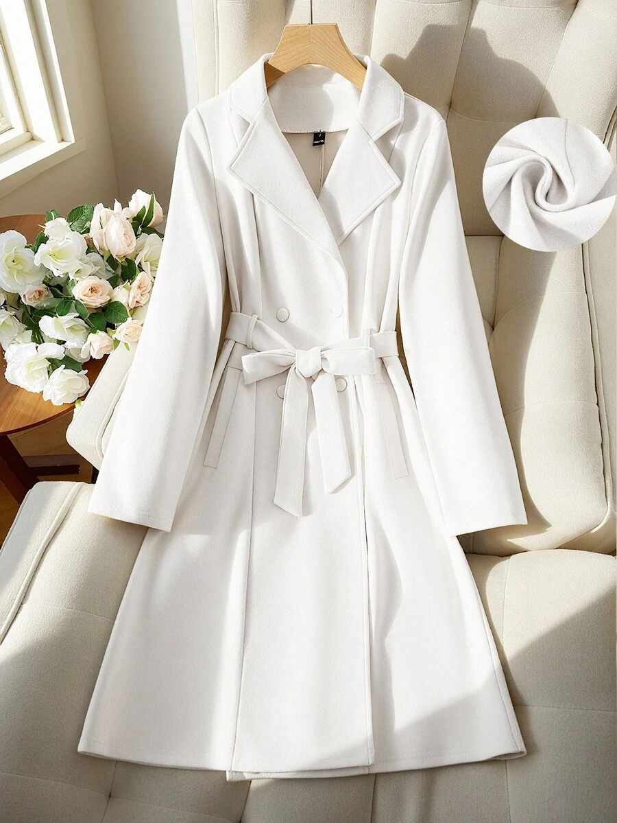 Franclia Women's Solid Color Faux Suede Double-Breasted Side Pocket Regular Jacket - White - View 1