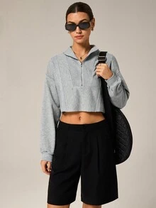 Hanevo Women's Short Zip-Up Sweatshirt With Split Design, Suitable For Autumn/Winter