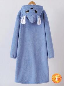 1 pezzo Accappatoio lungo con cappuccio a maniche lunghe, stile minimalista, colore blu chiaro, adatto per coppie, realizzato in tessuto morbido e confortevole, design minimalista per abbinamenti facili, tessuto a maglia elasticizzato, lavabile in lavatrice, vestibilità comoda e facile da curare (venduto singolarmente), autunno