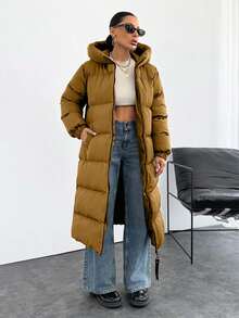 SHEIN Cottnline Premium Quality, Keep Warming Feature, Large Puller Puffer Wintercoat - Camel - View 1