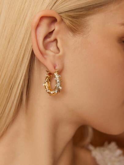 MOTF PREMIUM 18K镀金装饰环状耳环，时尚优雅