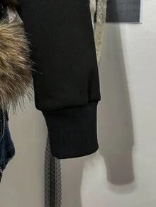 SHEIN EZwear Áo nỉ có mũ lót giữ nhiệt có khóa kéo dành cho nữ, cổ lông, thích hợp cho mùa thu/đông - màu đen - Xem 5